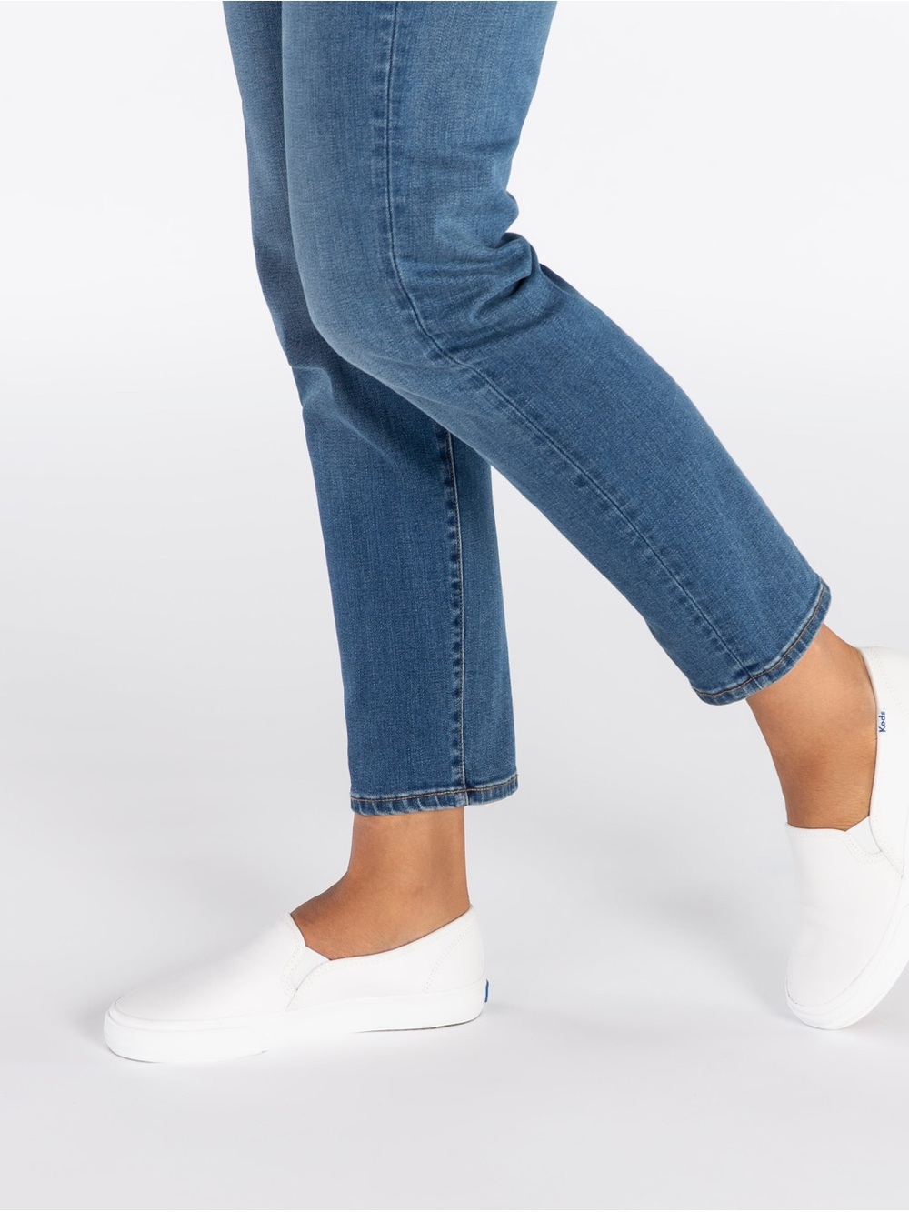 Keds Leather Double Decker White Slip-On Sneakers